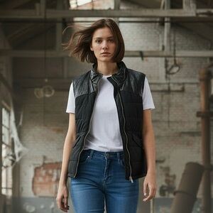 🖤 City Chic: Monrow Flatiron Puffer Vest w/ Faux Leather Trim – NWT Size S 🖤